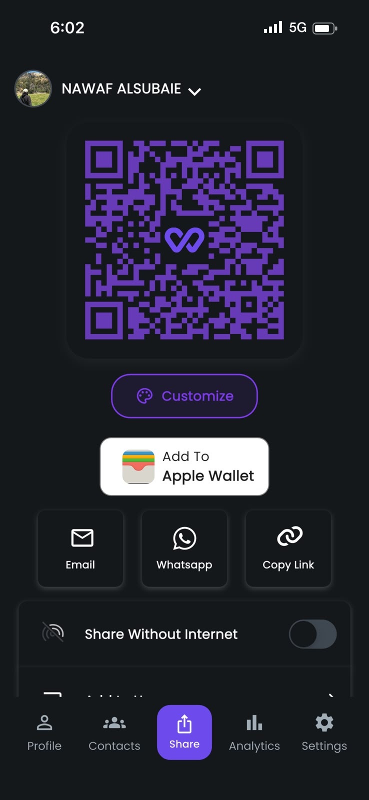 WSAL app share screen with QR code